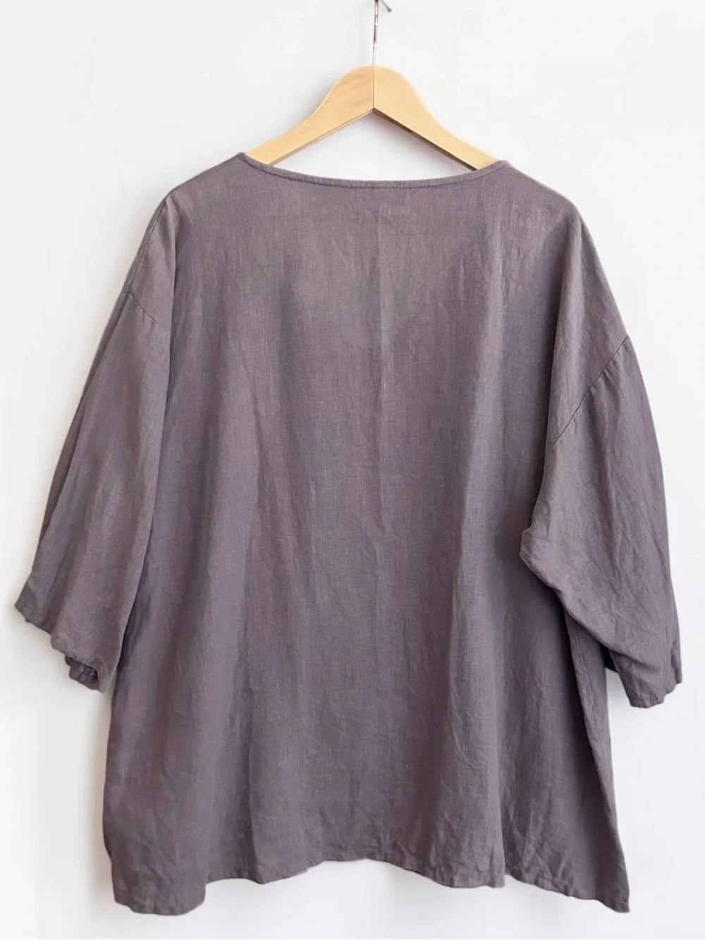 Bryn Walker 100% Linen V-Neck Tunic Top Large Dusty Lavender Made USA